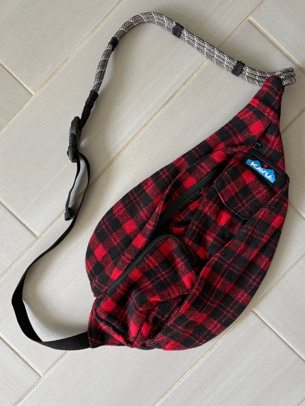 Kavu Red and Black Plaid Crossbody Pack